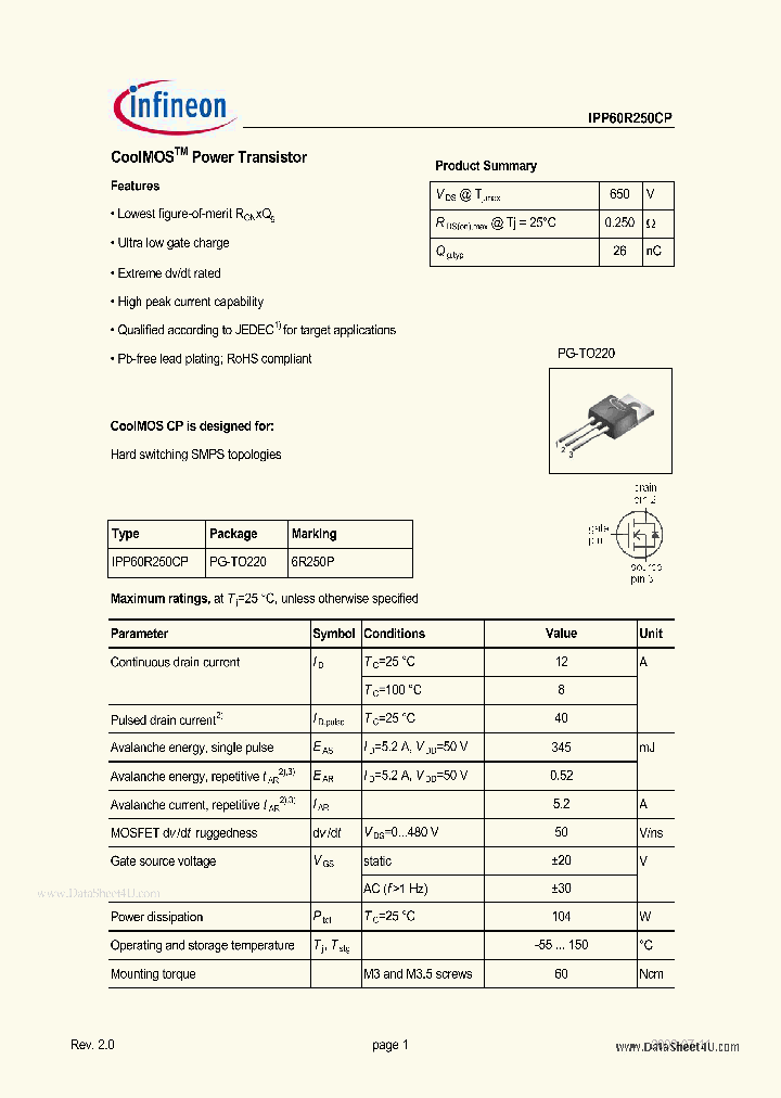 IPP60R250CP_7763683.PDF Datasheet