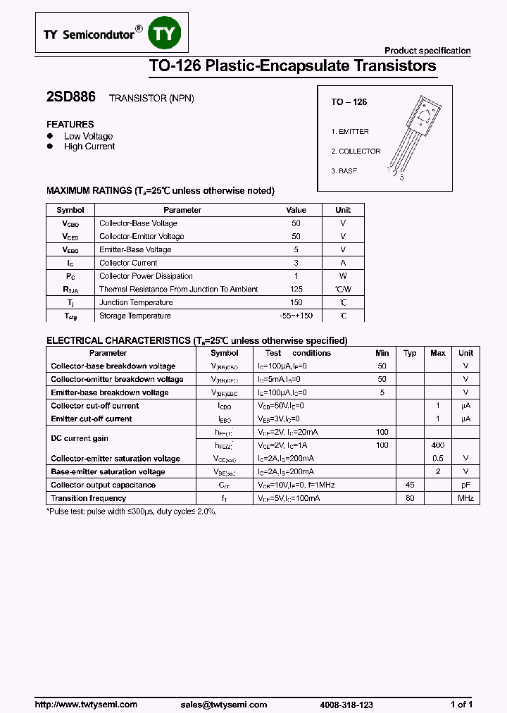 2SD886_7859363.PDF Datasheet Download --- IC-ON-LINE