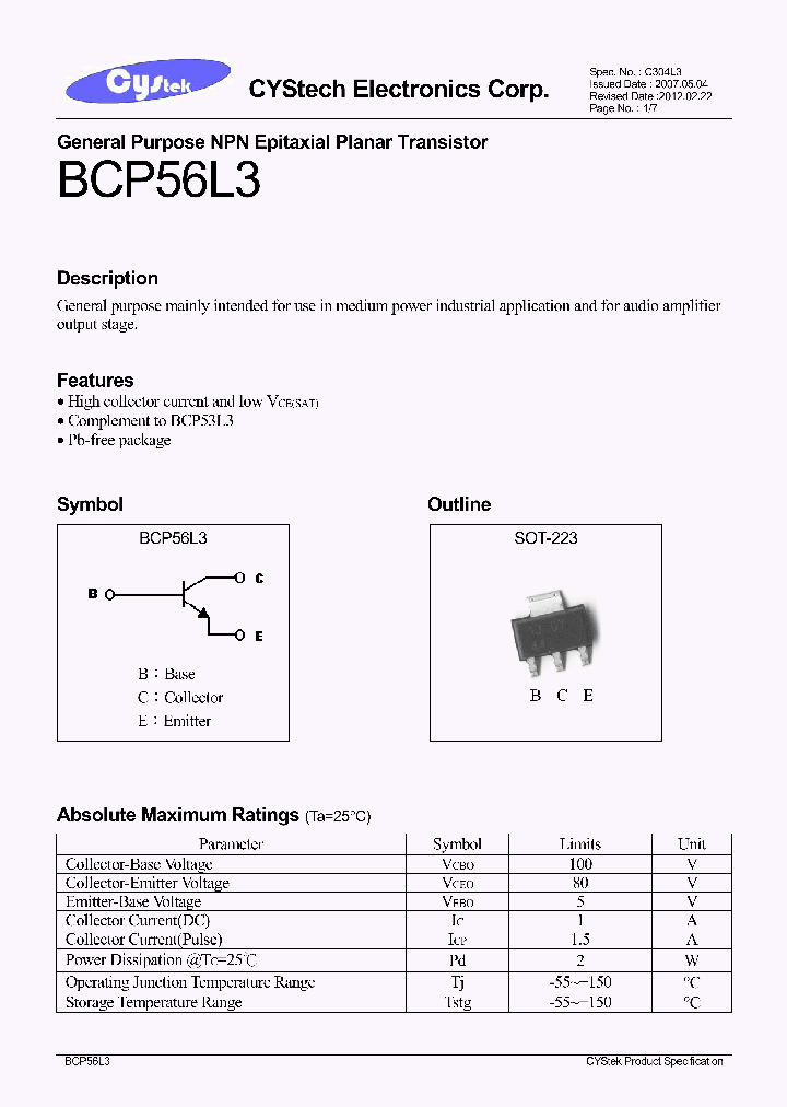 BCP56L3_7859673.PDF Datasheet