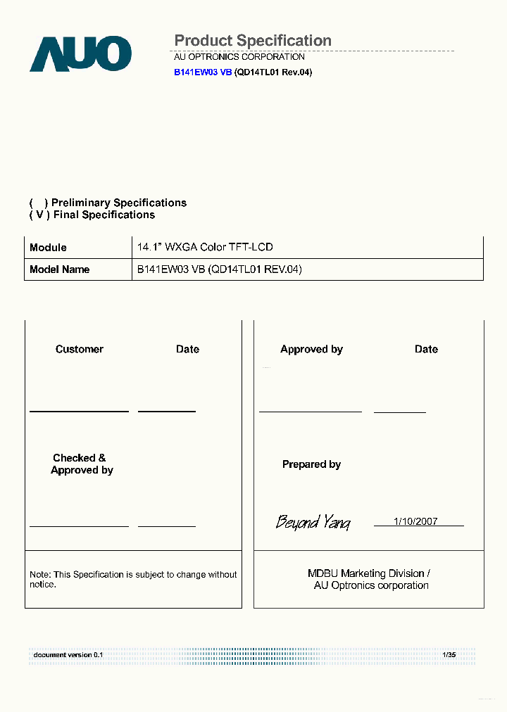 B141EW03-VB_7772777.PDF Datasheet