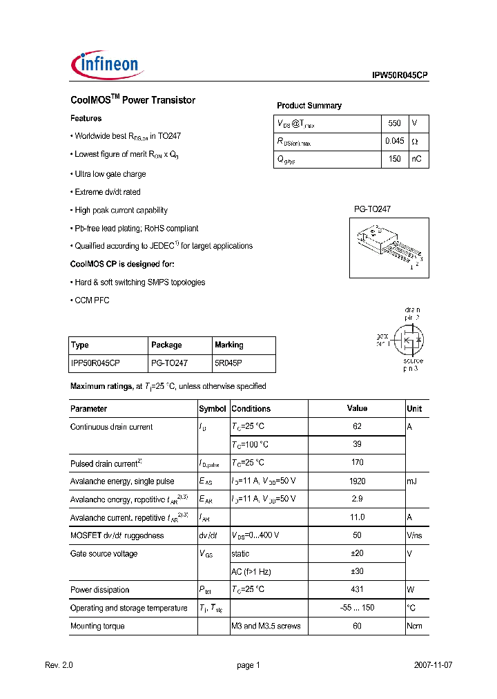 IPP50R045CP_7838003.PDF Datasheet