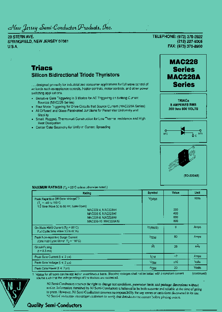 MAC228A4_8000095.PDF Datasheet Download --- IC-ON-LINE