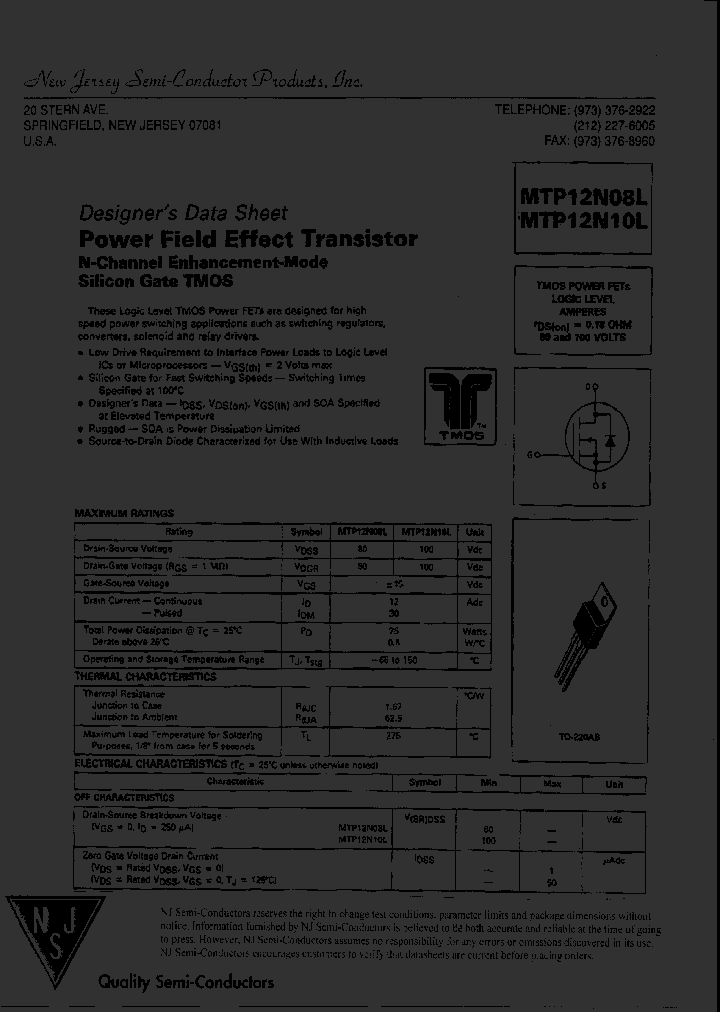 MTP12N10L_8008503.PDF Datasheet