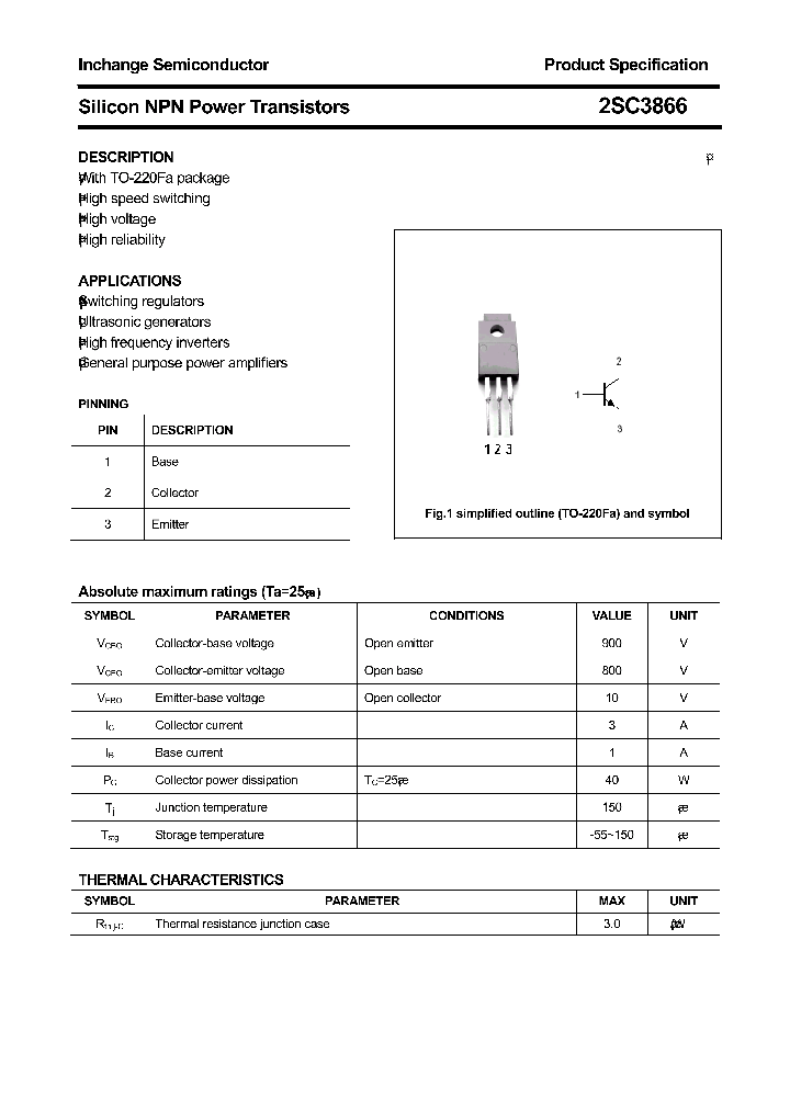 2SC3866_8026029.PDF Datasheet Download --- IC-ON-LINE
