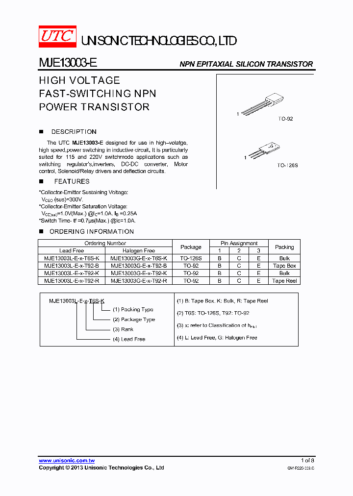 MJE13003E_8046618.PDF Datasheet Download
