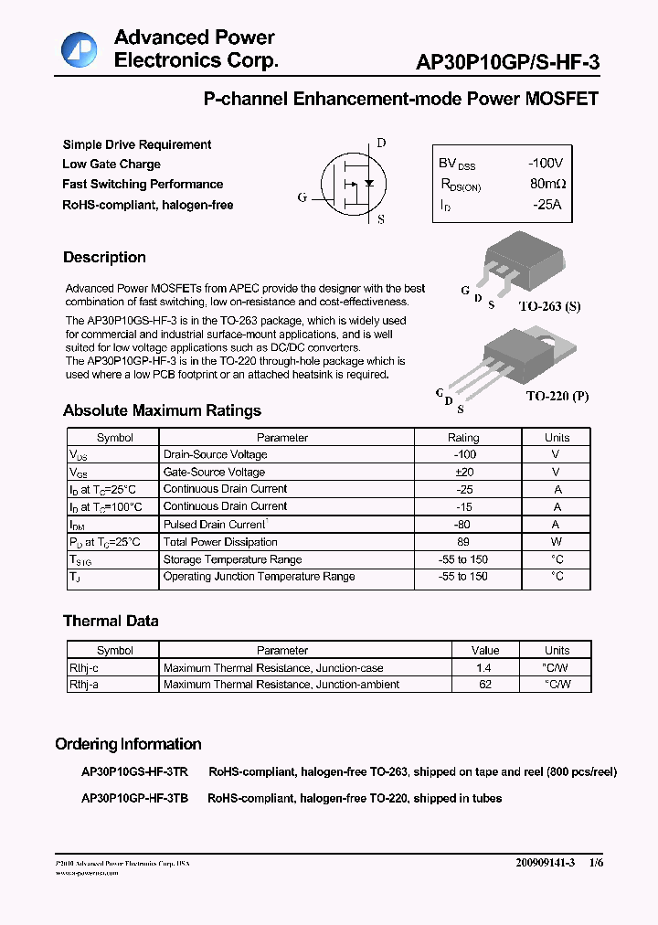 AP30P10GS-HF-3_7814329.PDF Datasheet