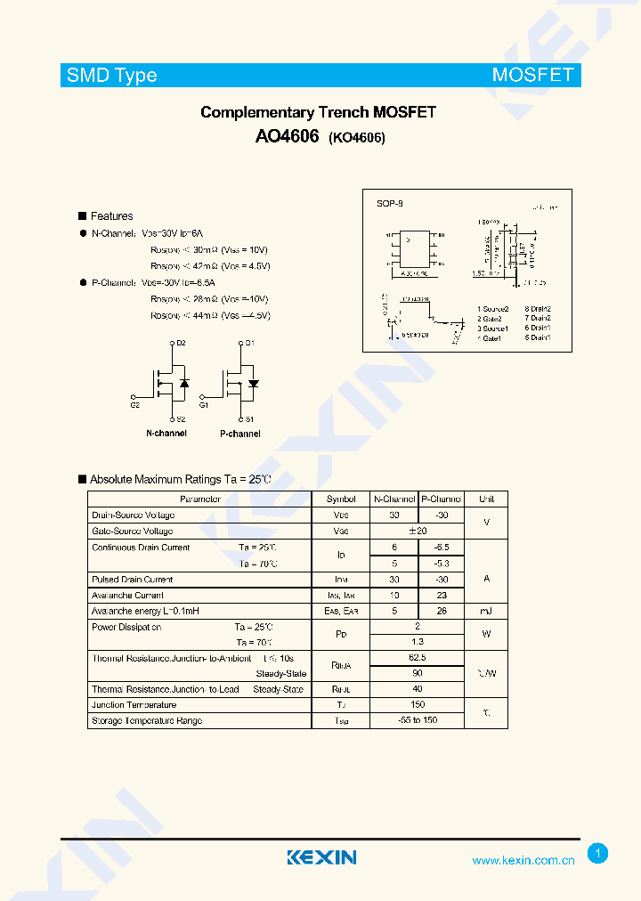 AO4606_8092079.PDF Datasheet Download --- IC-ON-LINE
