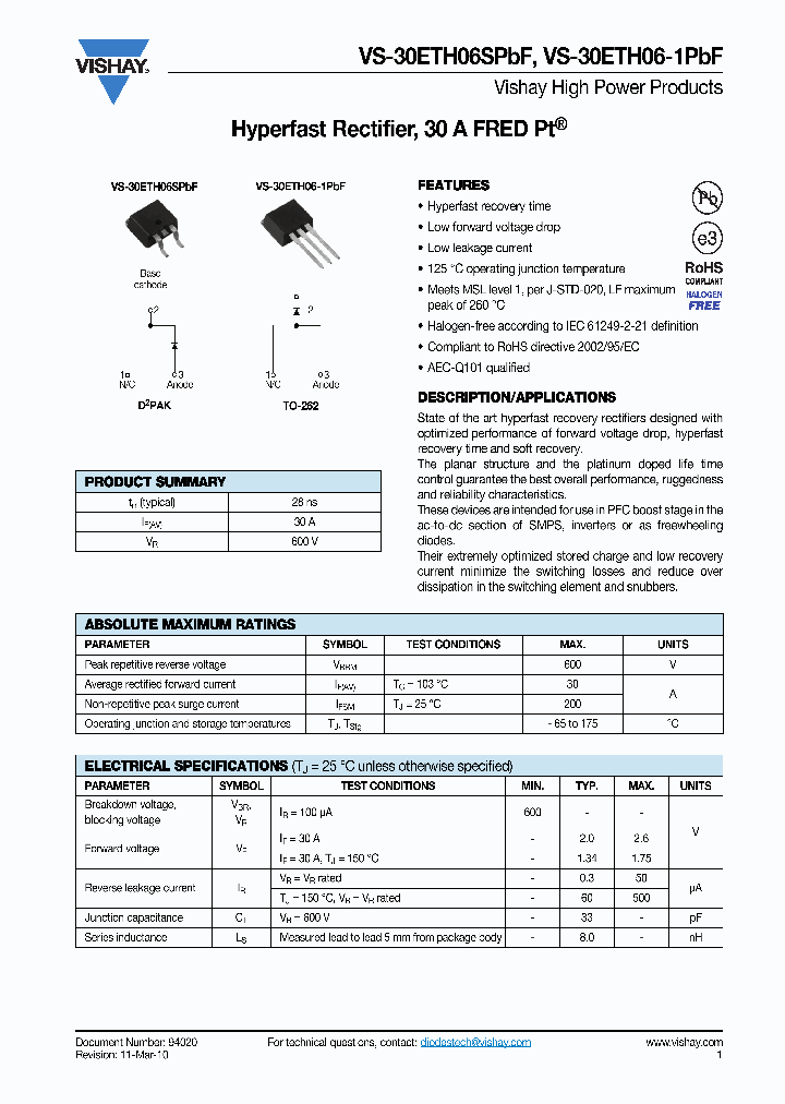 VS-30ETH06-1PBF_8108554.PDF Datasheet Download --- IC-ON-LINE