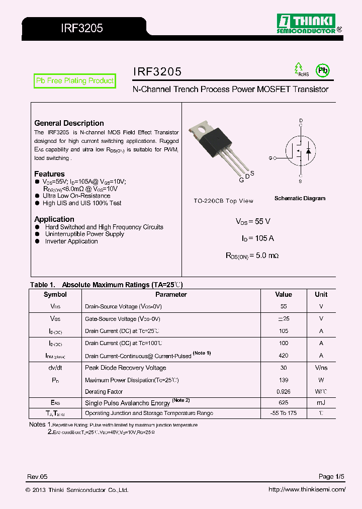IRF3205_8109766.PDF Datasheet Download --- IC-ON-LINE