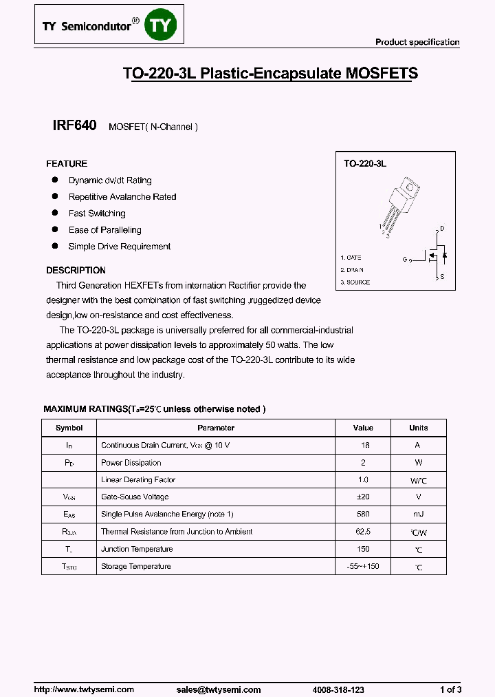 IRF640_8118094.PDF Datasheet Download --- IC-ON-LINE