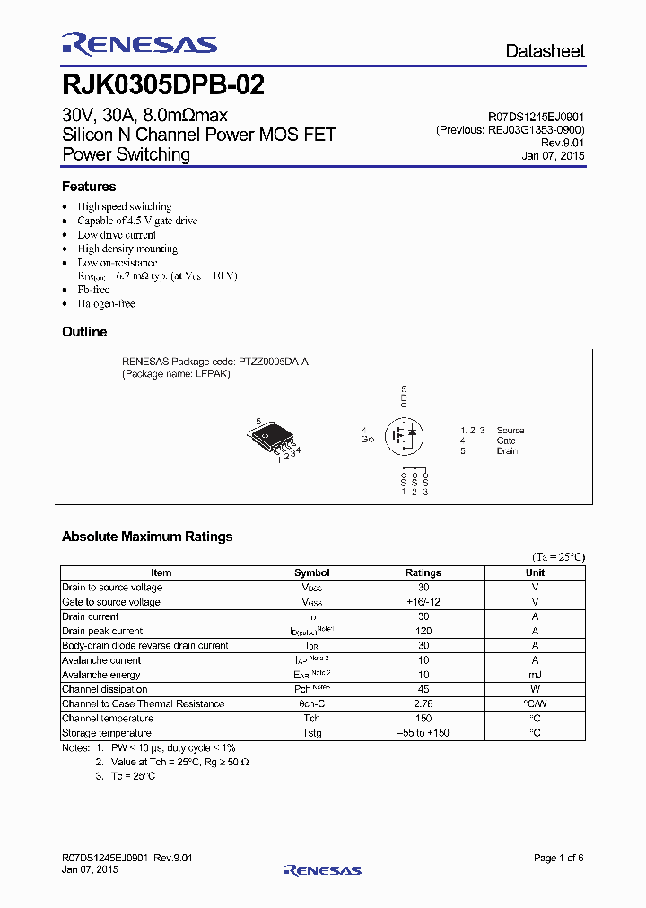 RJK0305DPB-02-15_8146100.PDF Datasheet Download --- IC-ON-LINE