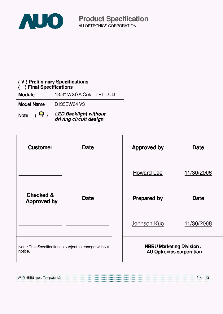 B133EW04V3_7827296.PDF Datasheet