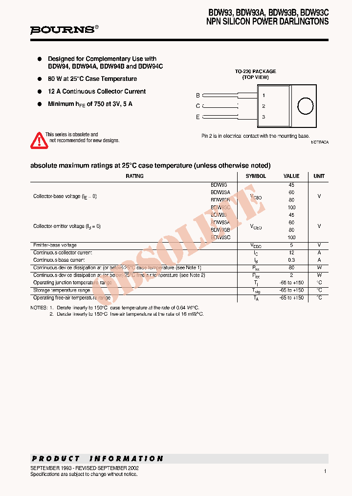 BDW93B_8194200.PDF Datasheet Download --- IC-ON-LINE