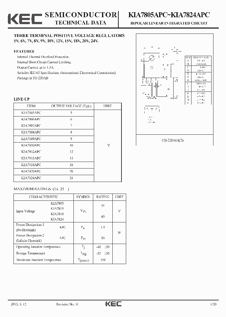 KIA7812APC_8214313.PDF Datasheet Download --- IC-ON-LINE