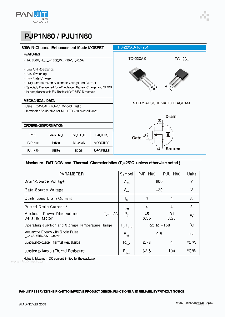 PJU1N80_7839490.PDF Datasheet