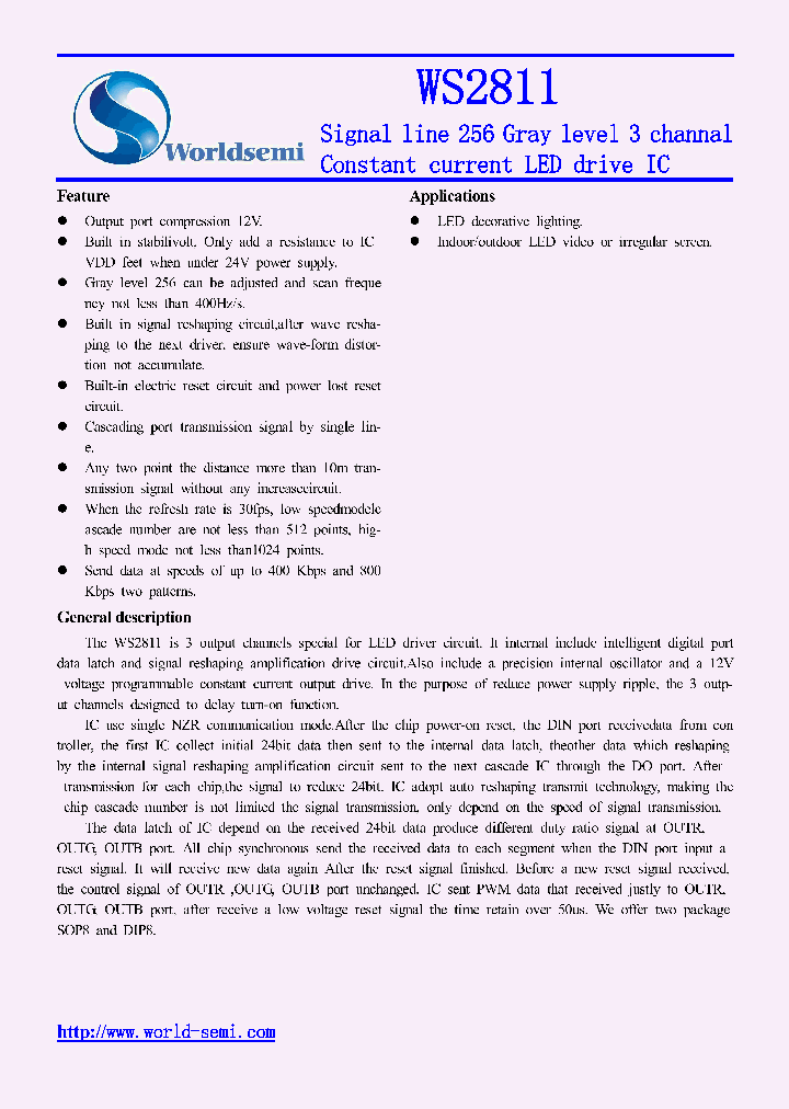 WS2811_7850958.PDF Datasheet Download --- IC-ON-LINE