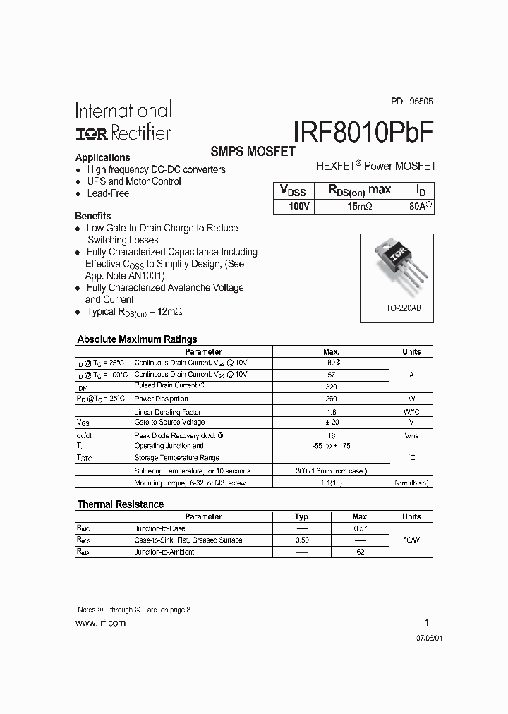 IRF8010PBF_8249536.PDF Datasheet