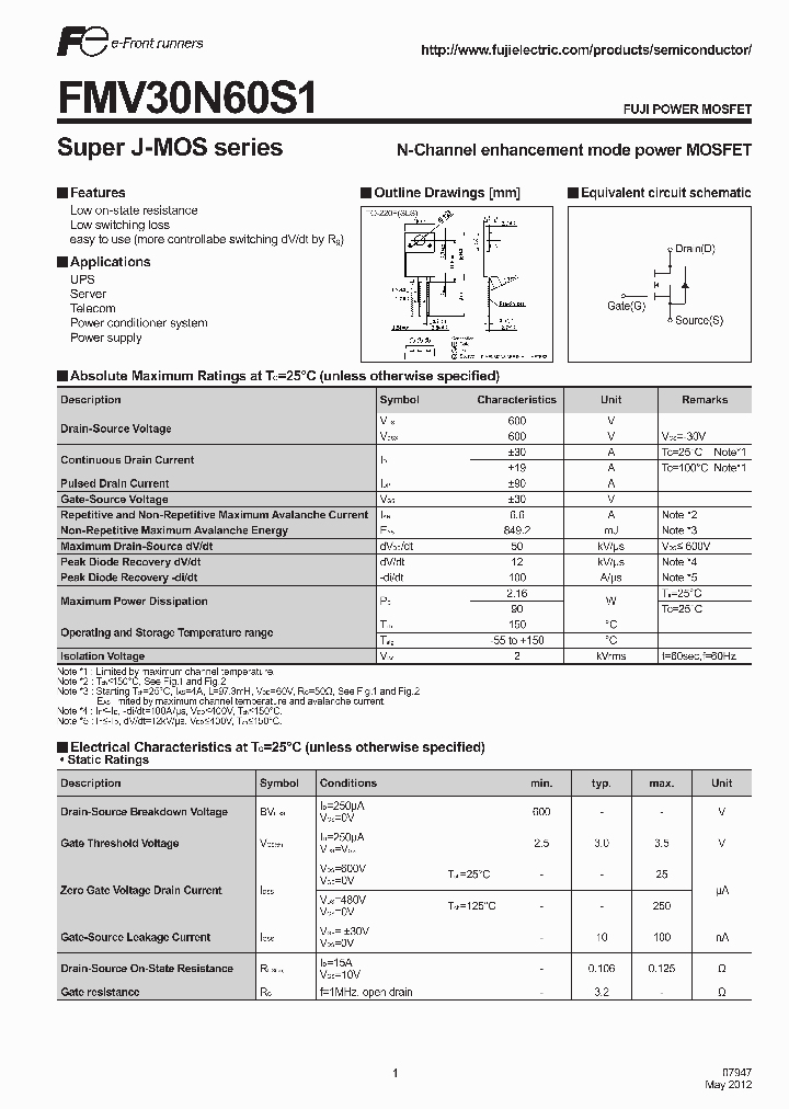 FMV30N60S1_8255410.PDF Datasheet