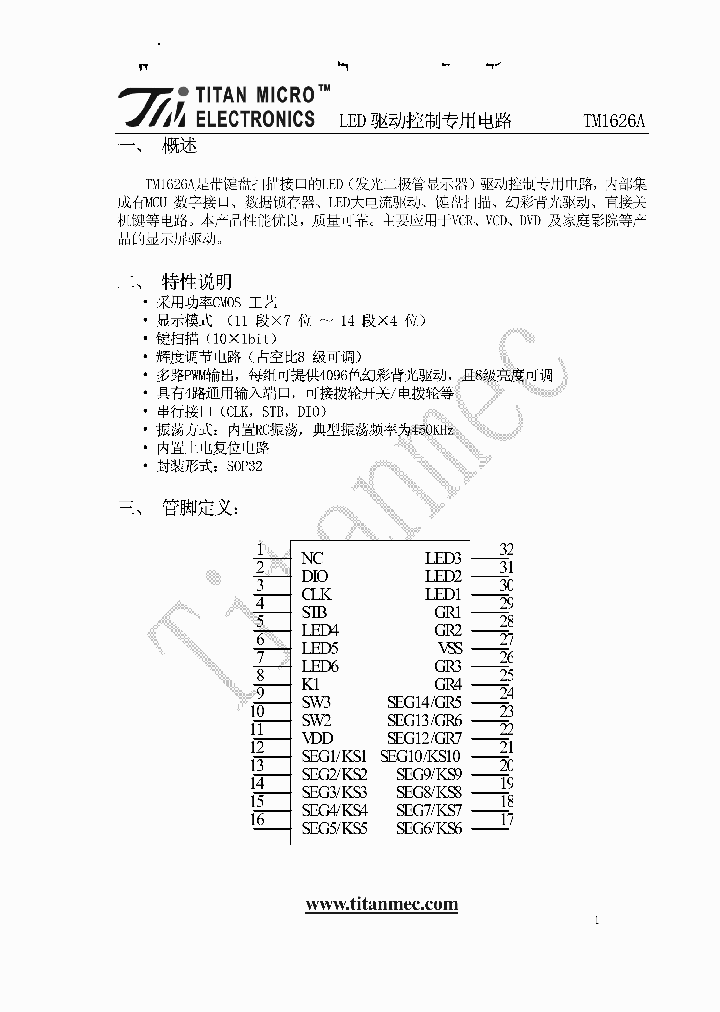 TM1626A_7856342.PDF Datasheet Download --- IC-ON-LINE