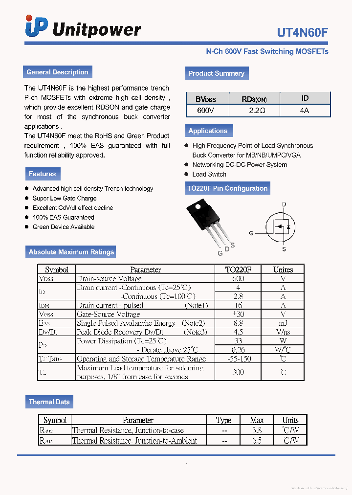 UT4N60F_7861325.PDF Datasheet