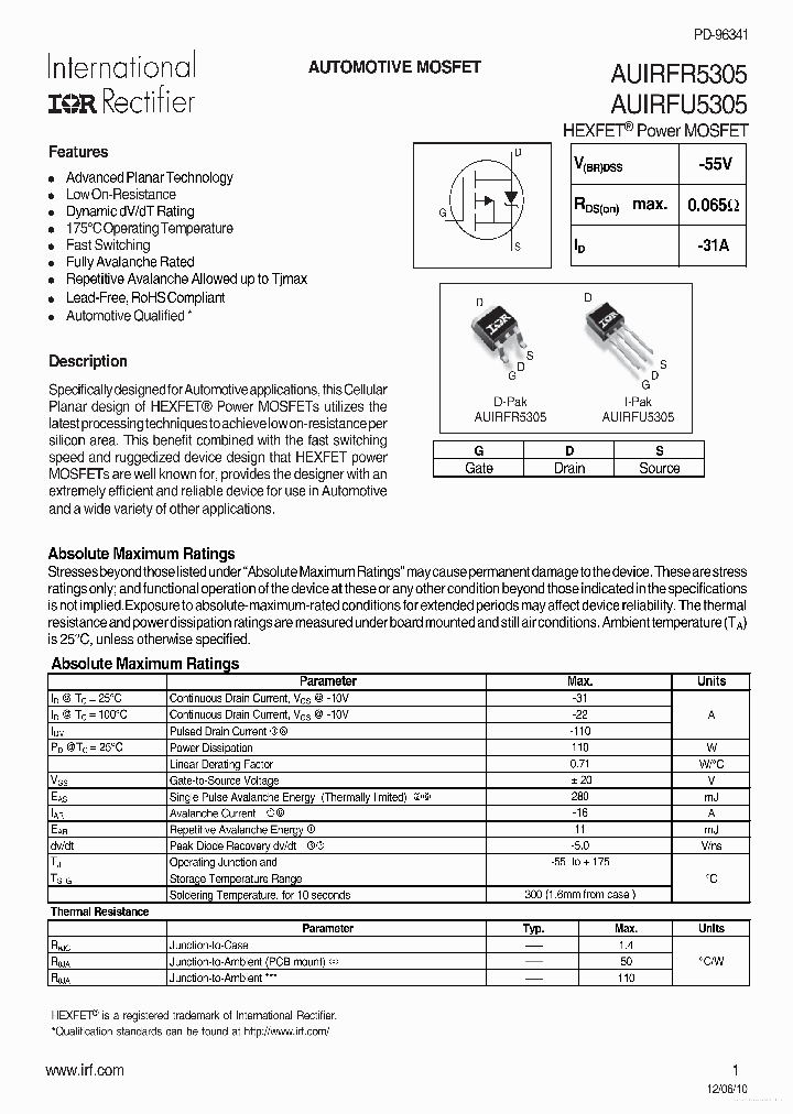 AUIRFU5305_7862738.PDF Datasheet