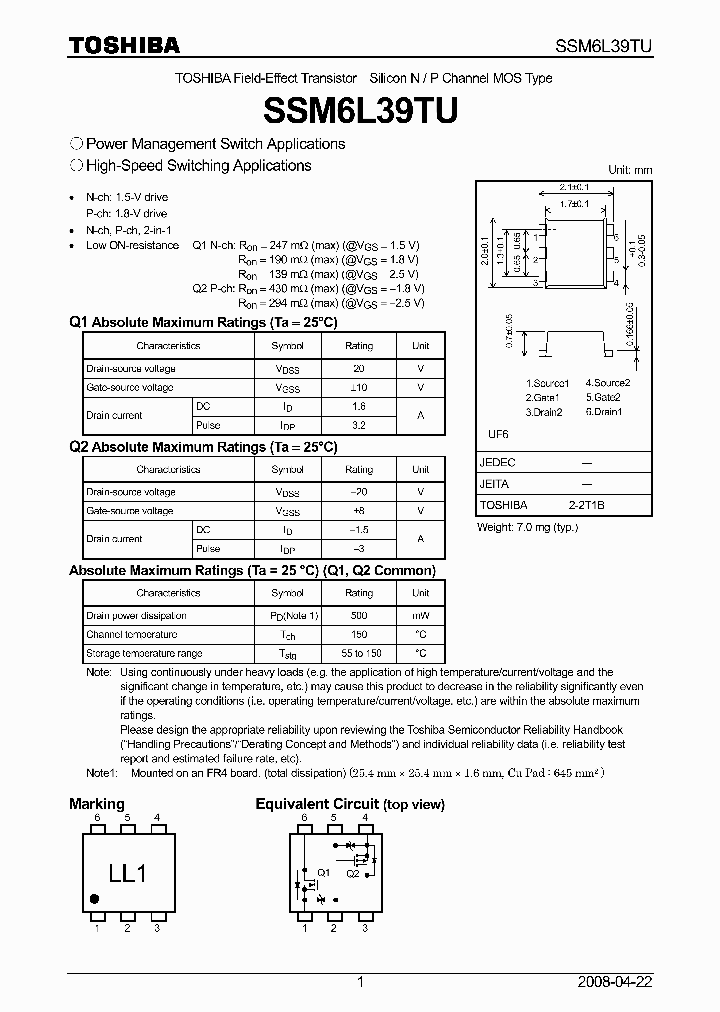 SSM6L39TU_7867035.PDF Datasheet