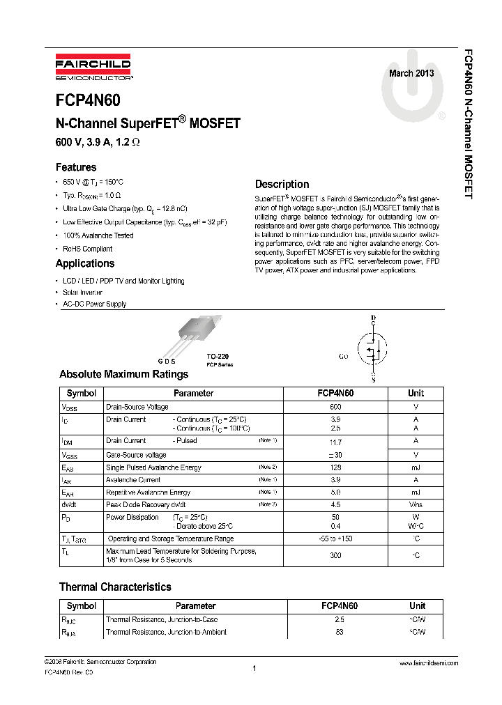 FCP4N60_8283657.PDF Datasheet