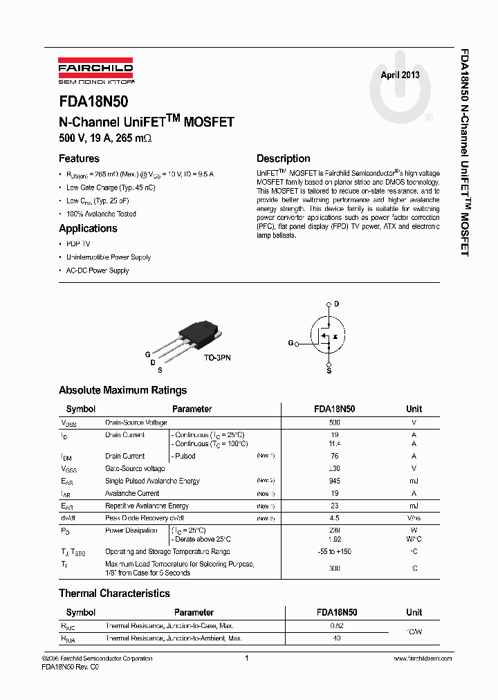 FDA18N50_8290020.PDF Datasheet