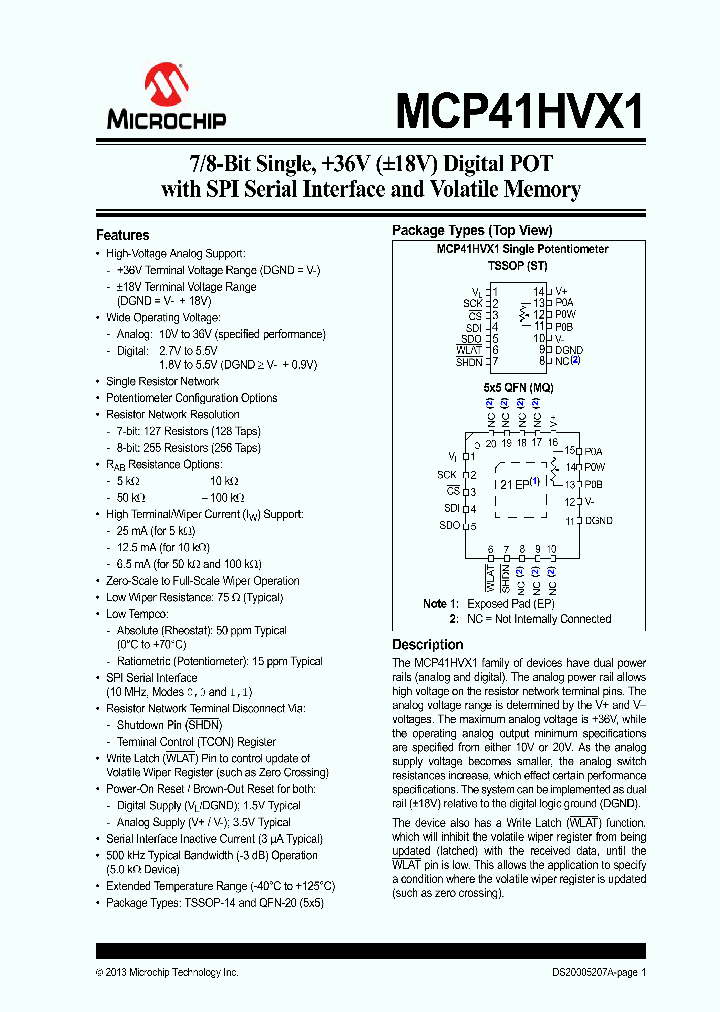MCP41HVX1_8290565.PDF Datasheet Download --- IC-ON-LINE