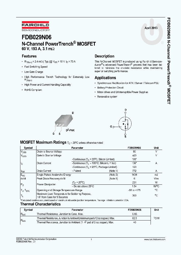 FDB029N06_8290818.PDF Datasheet