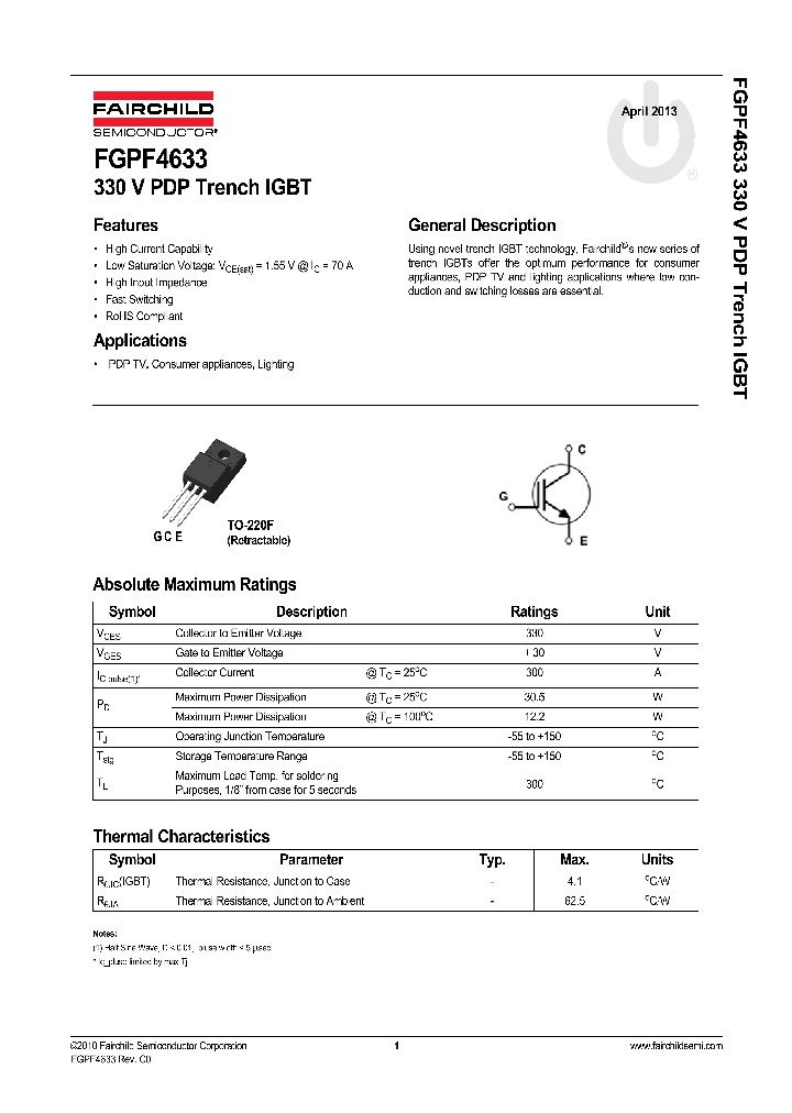 Infineon - IRGB4086PBF - 300V PLASMA DISPLAY PANEL (PDP) IGBT SWITCH IN - Foto 7