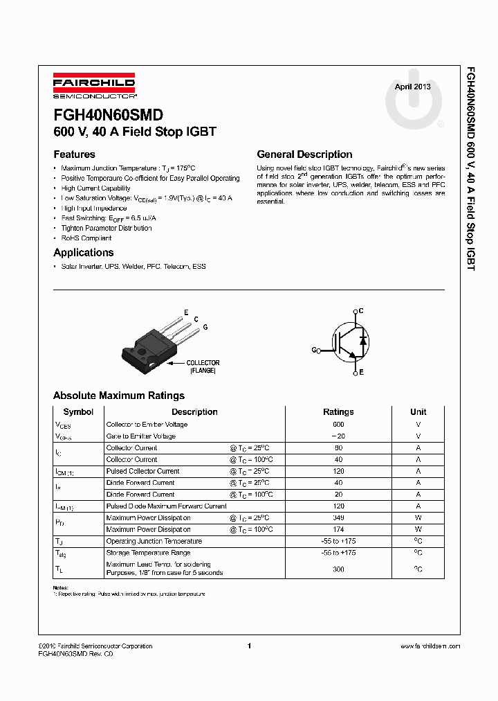 FGH40N60SMD_8302255.PDF Datasheet Download --- IC-ON-LINE