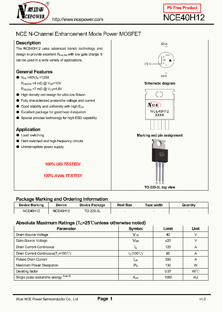 NCE40H12_8312343.PDF Datasheet Download --- IC-ON-LINE