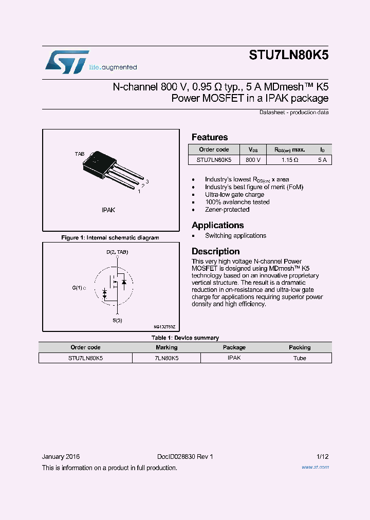 STU7LN80K5_8335071.PDF Datasheet