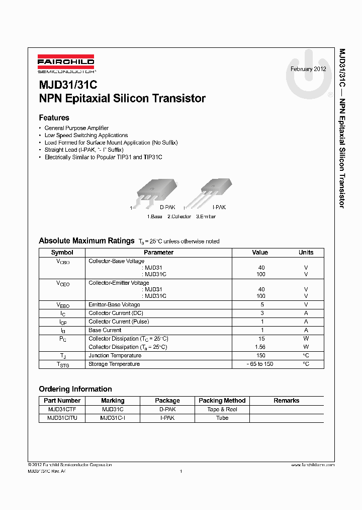 MJD31CTF_8339810.PDF Datasheet