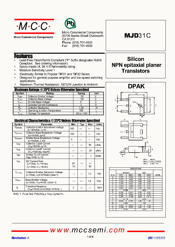MJD31C-TP_8339811.PDF Datasheet
