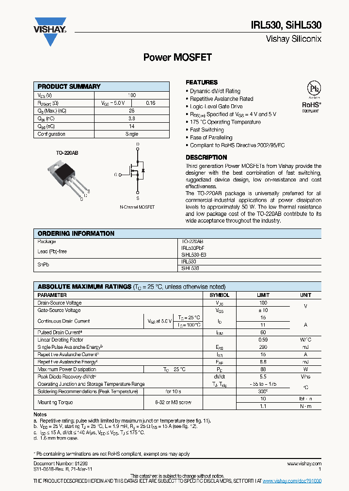 SIHL530_8340970.PDF Datasheet