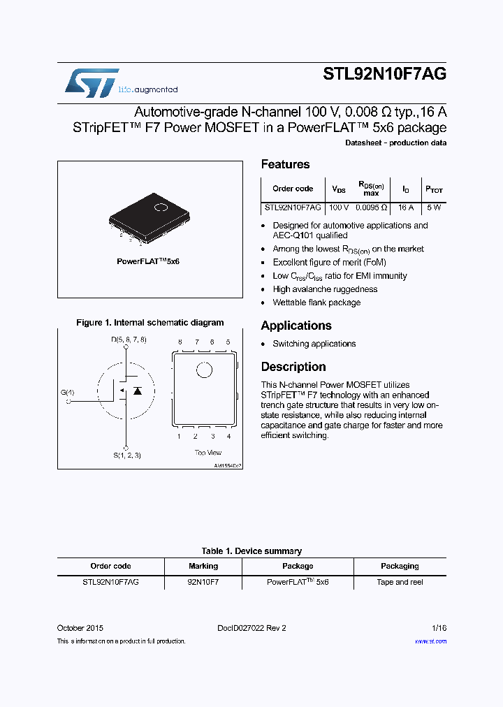 STL92N10F7AG_8348902.PDF Datasheet