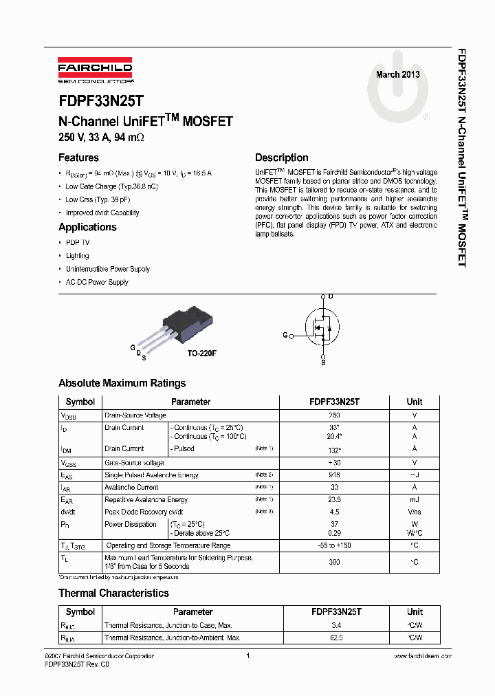 10 Pezzi FDPF33N25T (33N25T) MOSFET TO-220 – Nuovi – Made In China - Foto 5