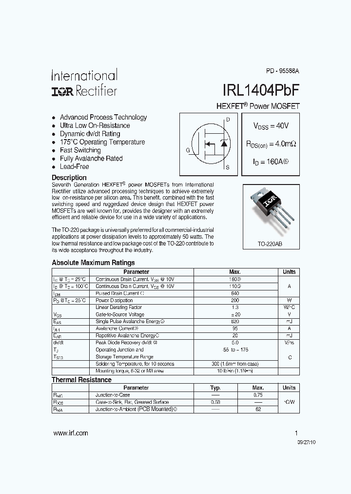 IRL1404PBF_8362240.PDF Datasheet