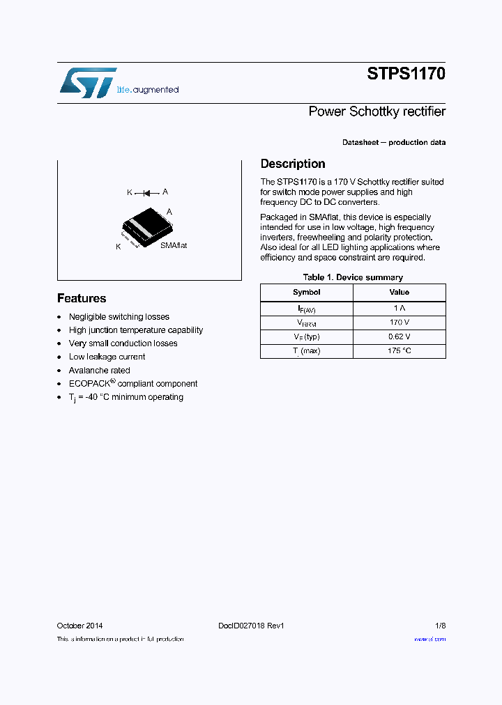 STPS1170_8384277.PDF Datasheet