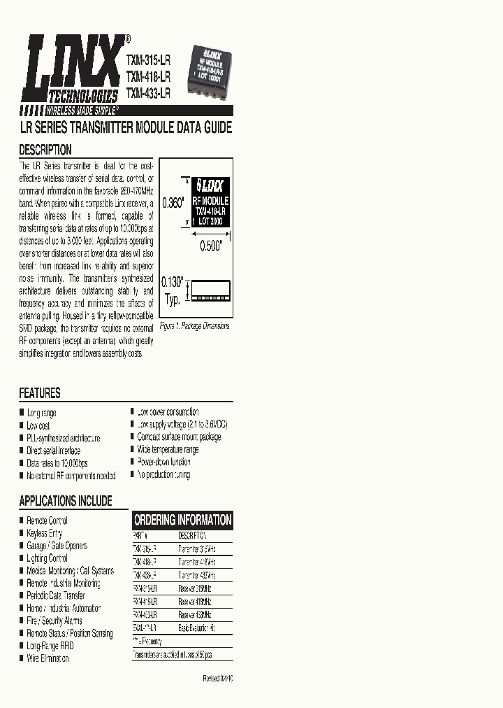 TXM-433-LR_8391412.PDF Datasheet Download --- IC-ON-LINE