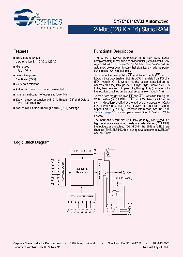 CY7C1011CV33-10BAJXE_8416788.PDF Datasheet