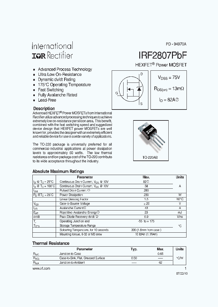 IRF2807PBF-15_8490109.PDF Datasheet