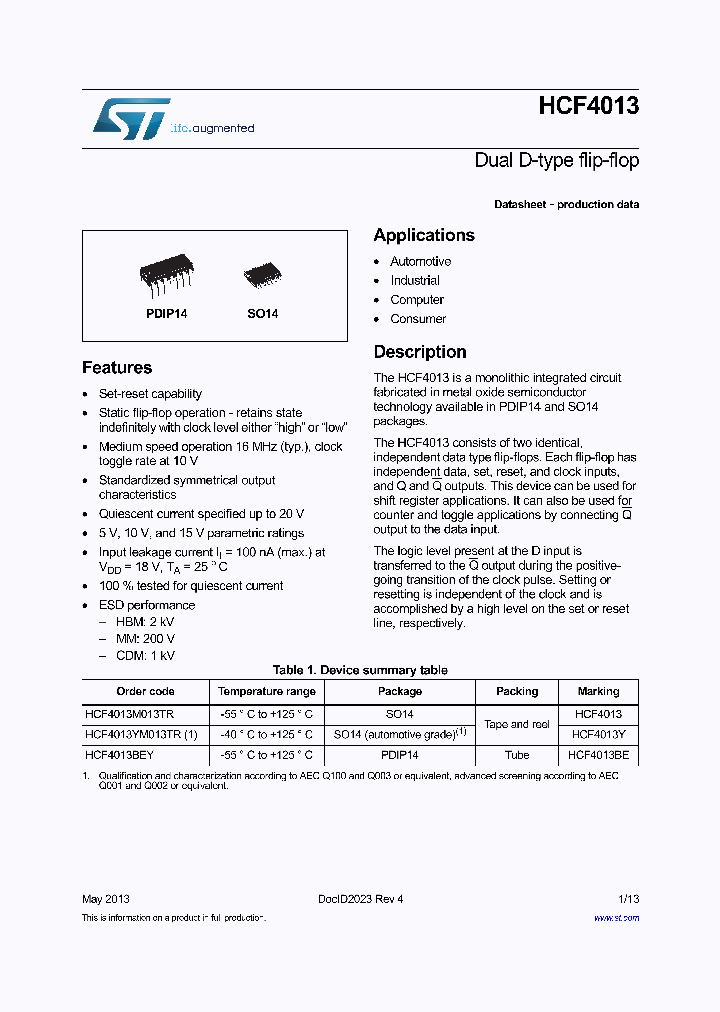 HCF4013YM013TR_8491967.PDF Datasheet