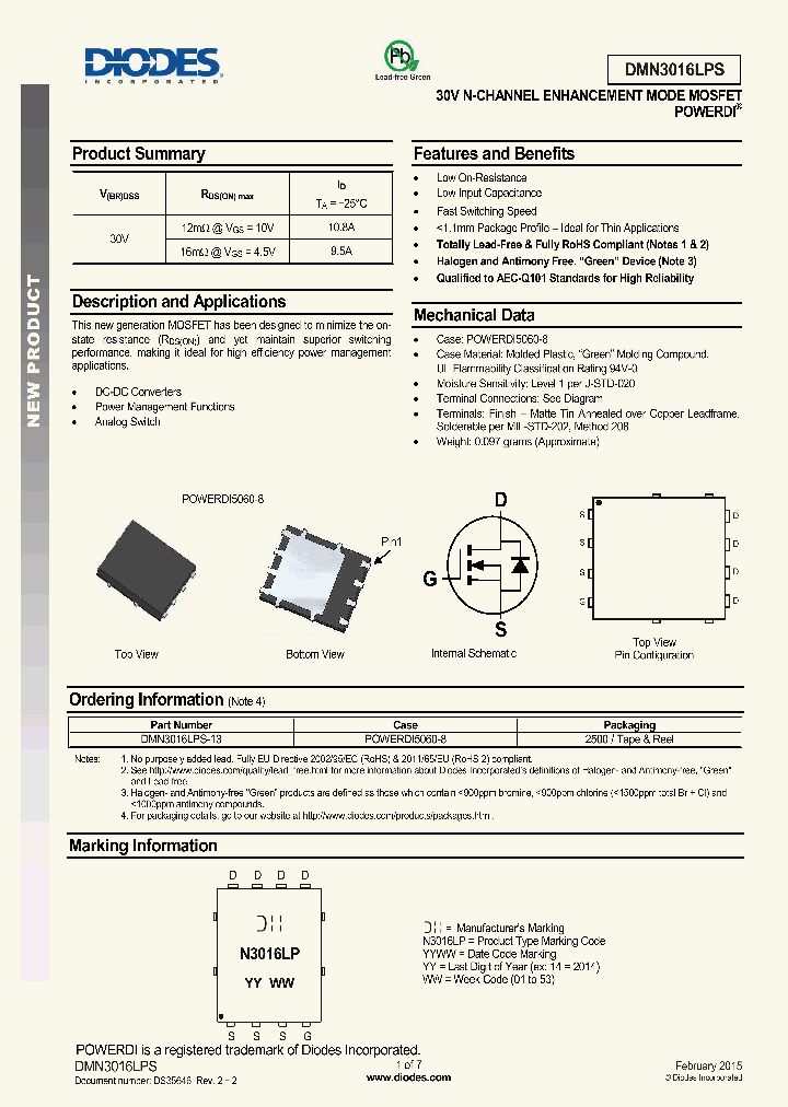 DMN3016LPS-13_8528801.PDF Datasheet