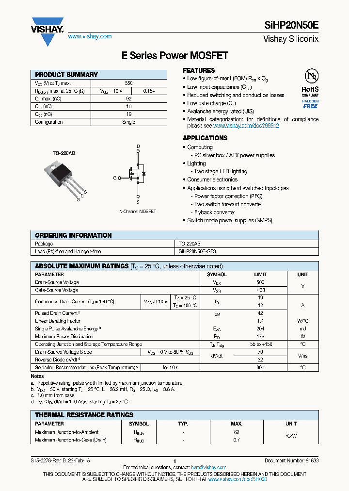 SIHP20N50E_8602762.PDF Datasheet