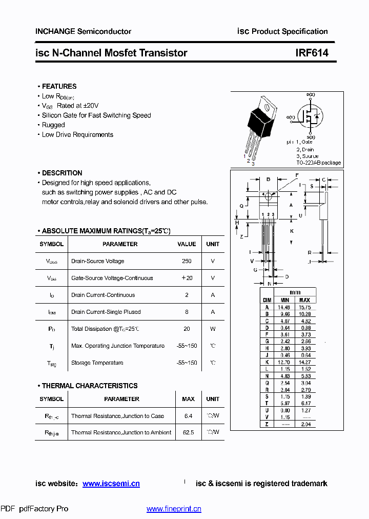 IRF614_8614090.PDF Datasheet Download --- IC-ON-LINE
