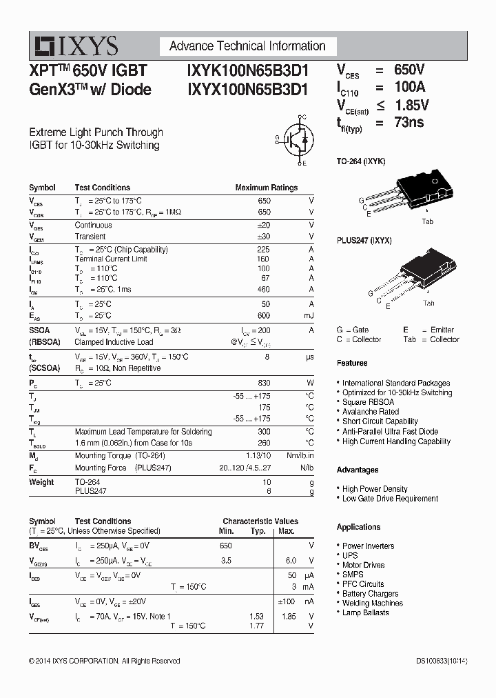 IXYX100N65B3D1_8614384.PDF Datasheet