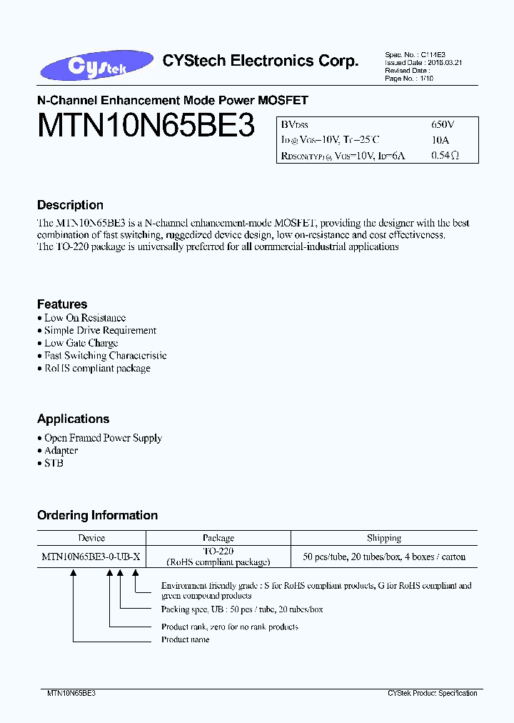 MTN10N65BE3-0-UB-X_8622020.PDF Datasheet